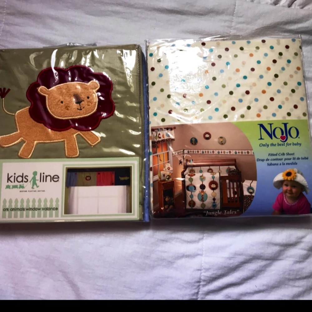 Nursery window valence and fitted crib sheet